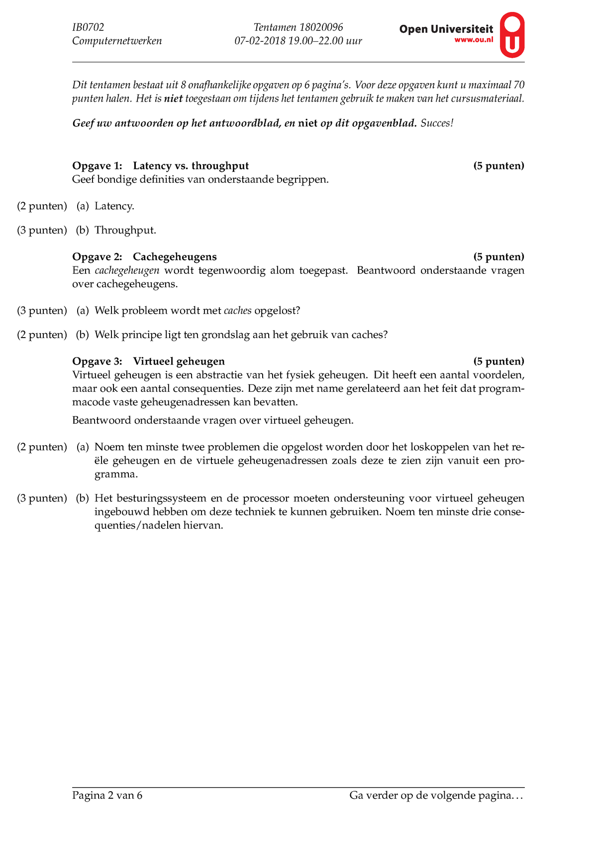 Computernetwerken Oefententamen 2 - Computernetwerken 07-02-2018 19–22 ...