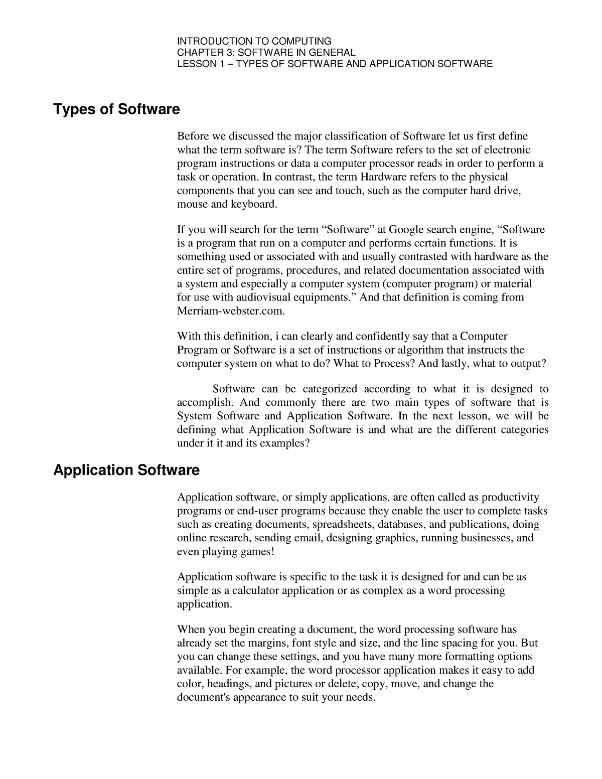 Types of Software and Application Software - CHAPTER 3: SOFTWARE IN ...