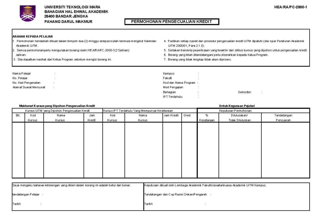 10 - Bjafbkjbkjbkjad - UNIVERSITI TEKNOLOGI MARA HEA/RA/PC-2000 ...