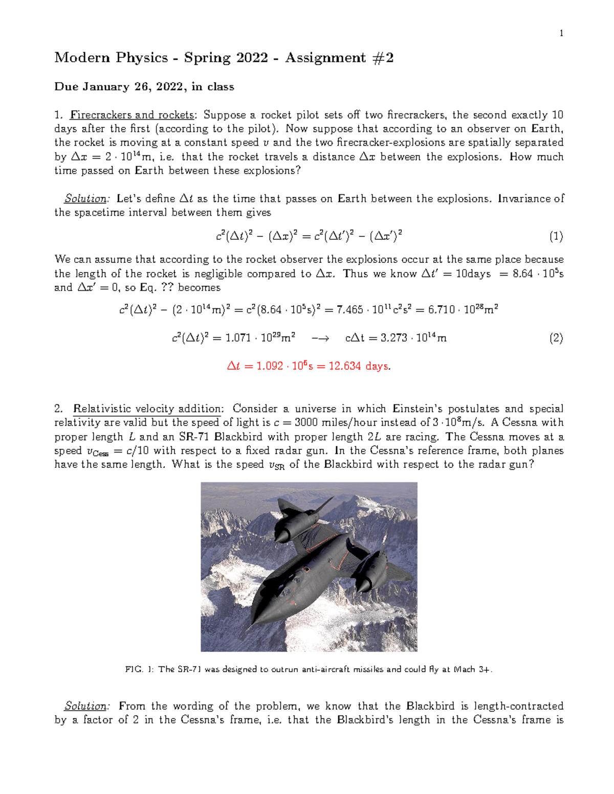 Hw2-solutions - HW 2 - 1 Modern Physics - Spring 2022 - Assignment Due ...