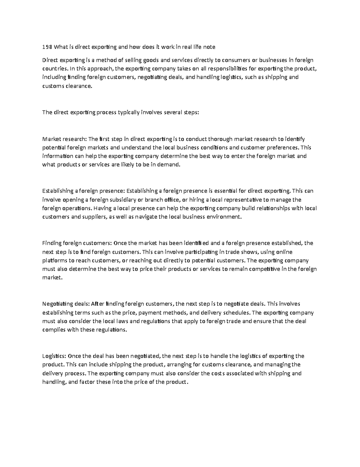 198 What Is Direct Exporting And How Does It Work In Real Life Note