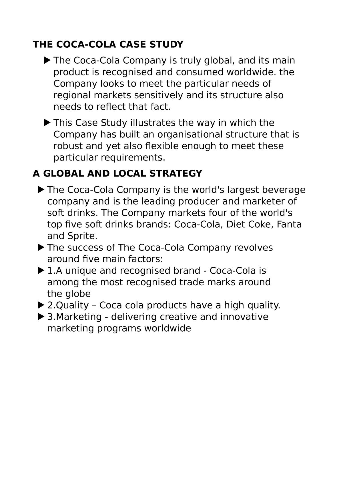 the coca cola company case study