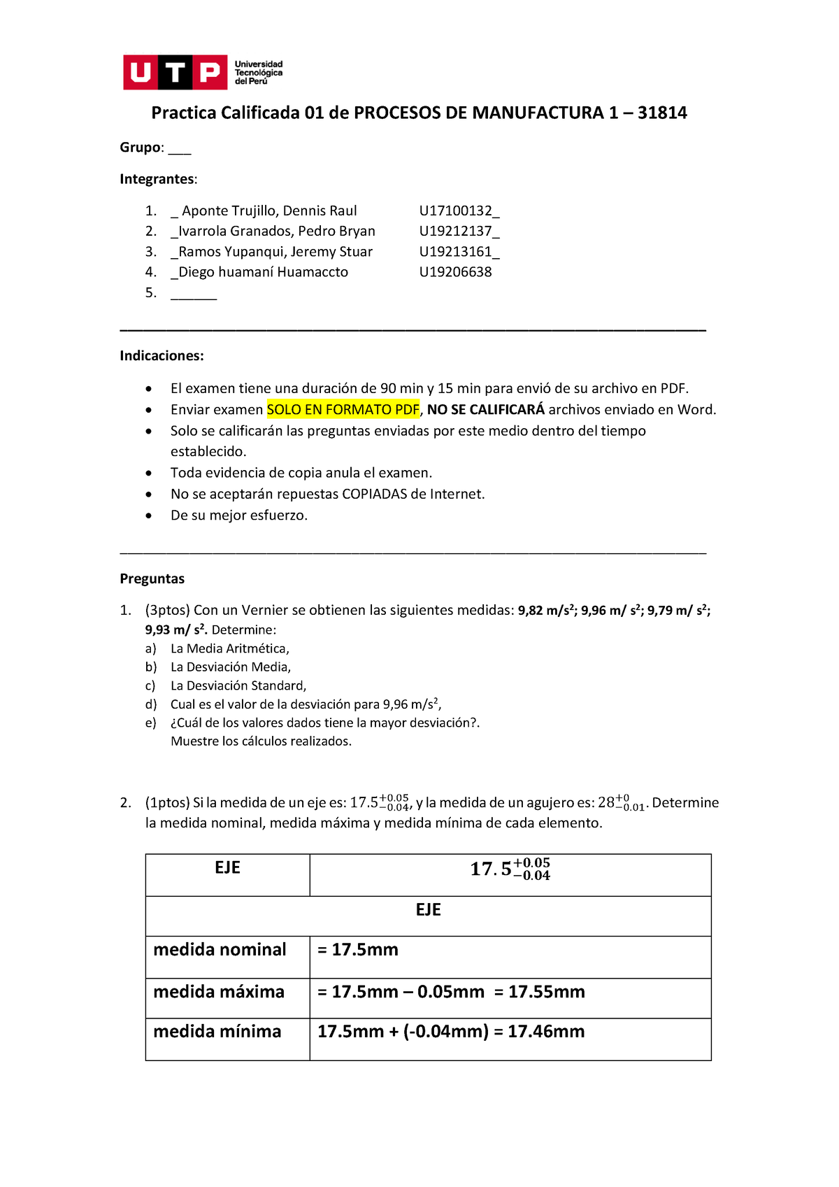 Practica Calificada 1 De Manofactura - Practica Calificada 01 De ...