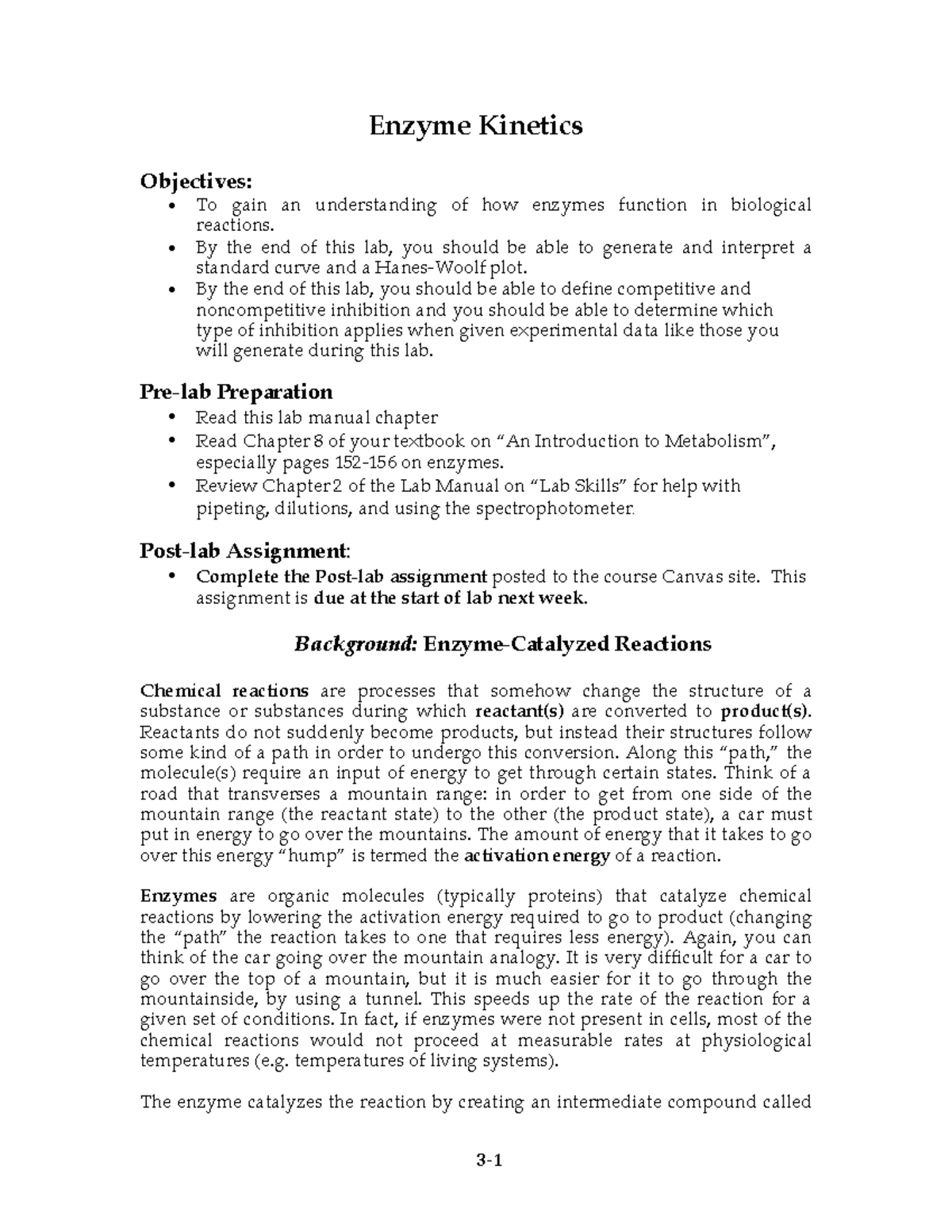 Ch. 3Enzyme Lab Instructions Enzyme Objectives
