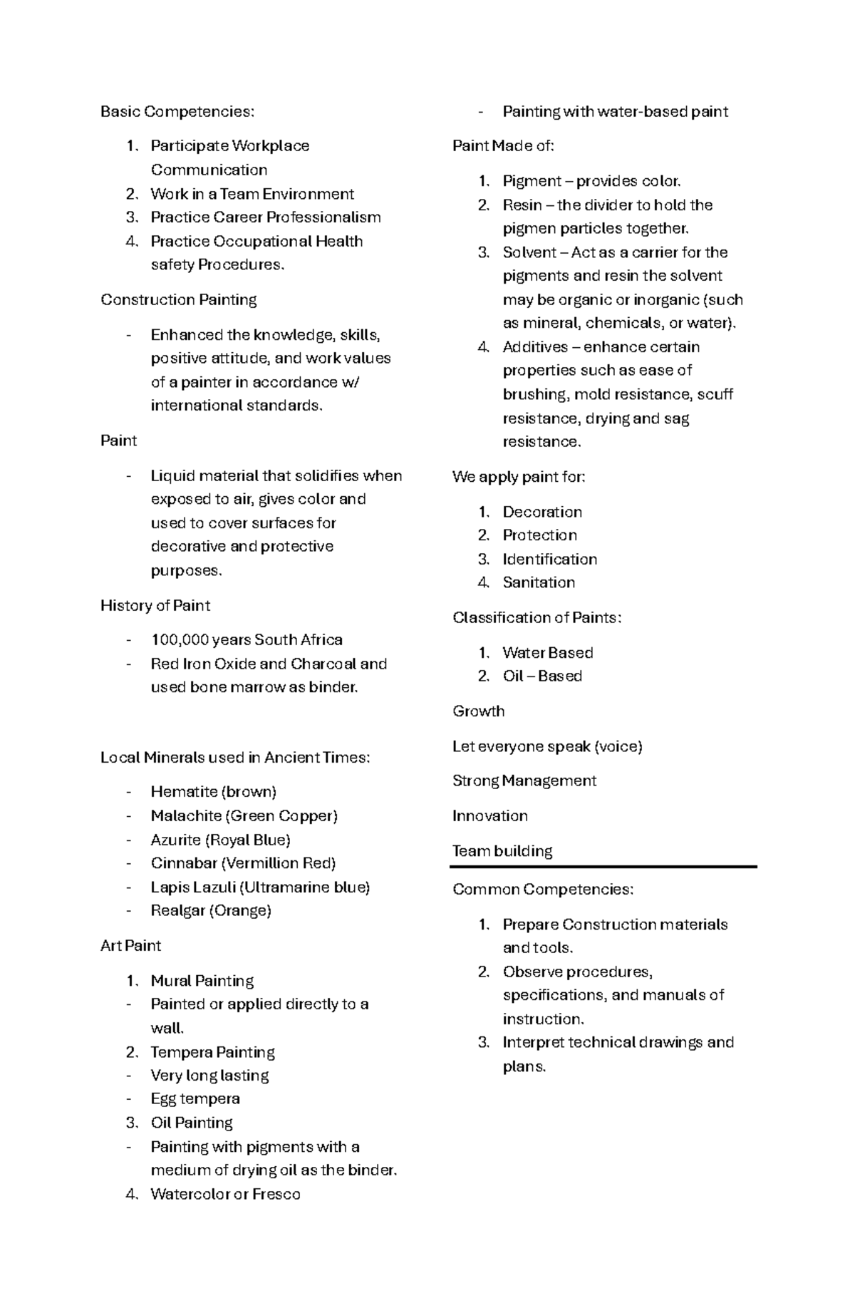 Basic Painting Reviewer - Basic Competencies: 1. Participate Workplace ...