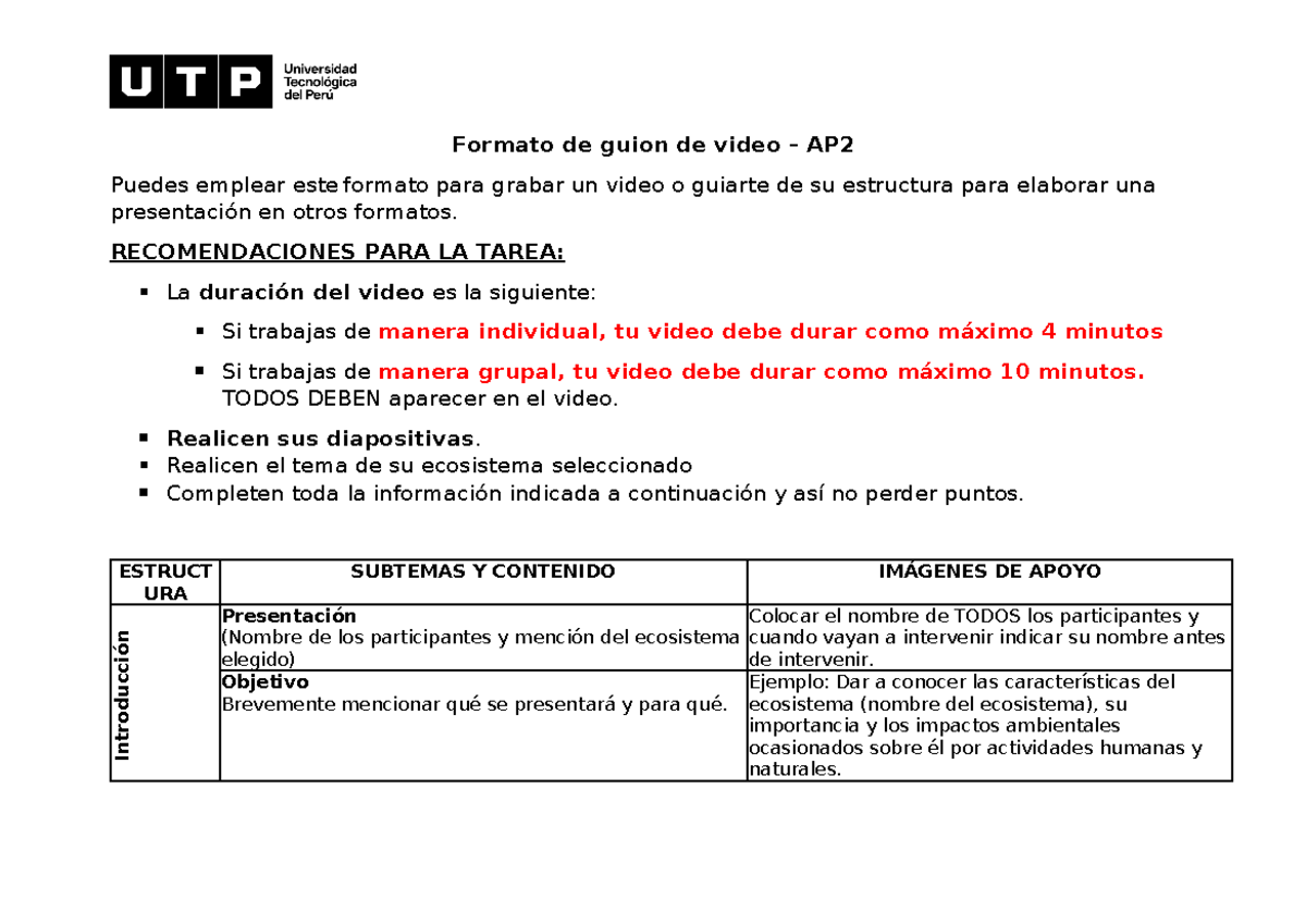 Semana 11 - Ejemplo Word - Formato de guion de video AP2 - Formato de
