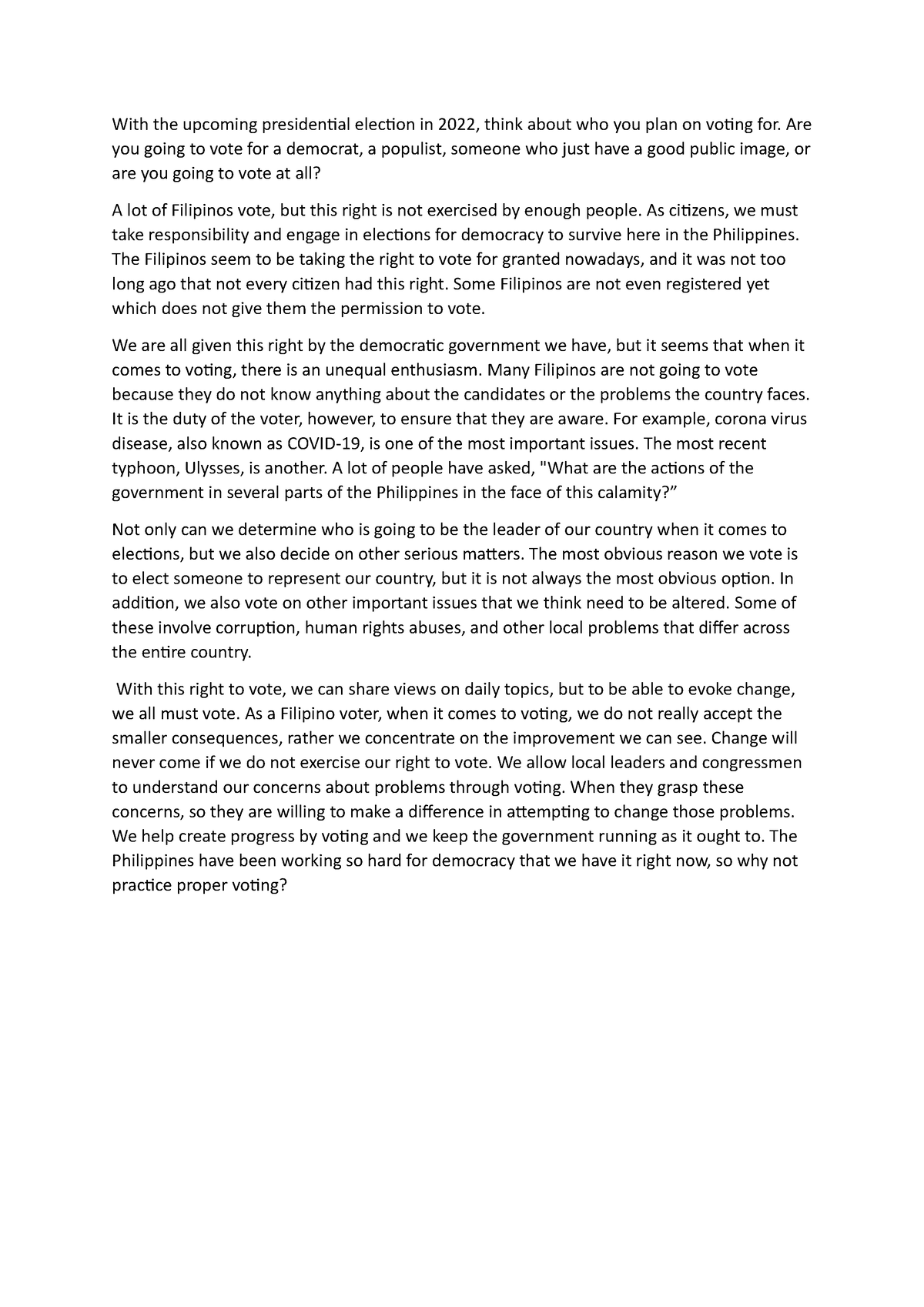 reflection essay about election 2022