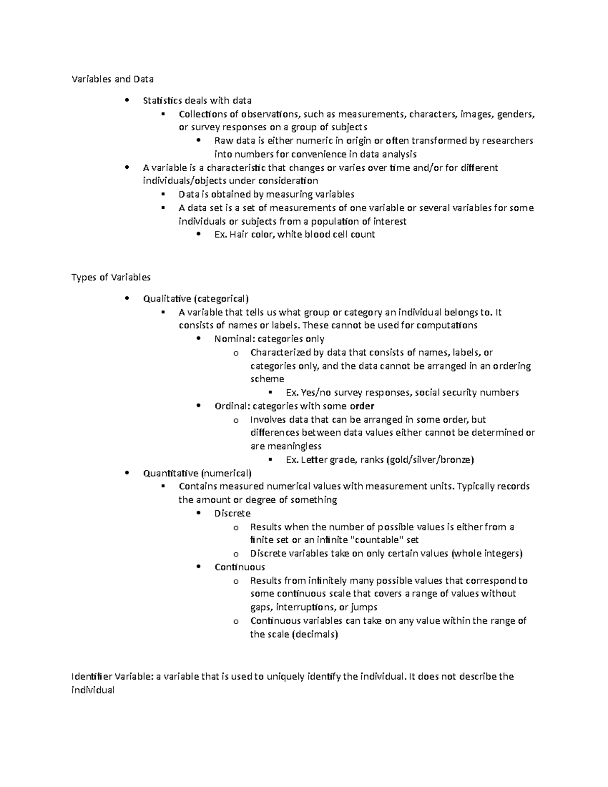 Variables and Data - Variables and Data Statistics deals with data ...