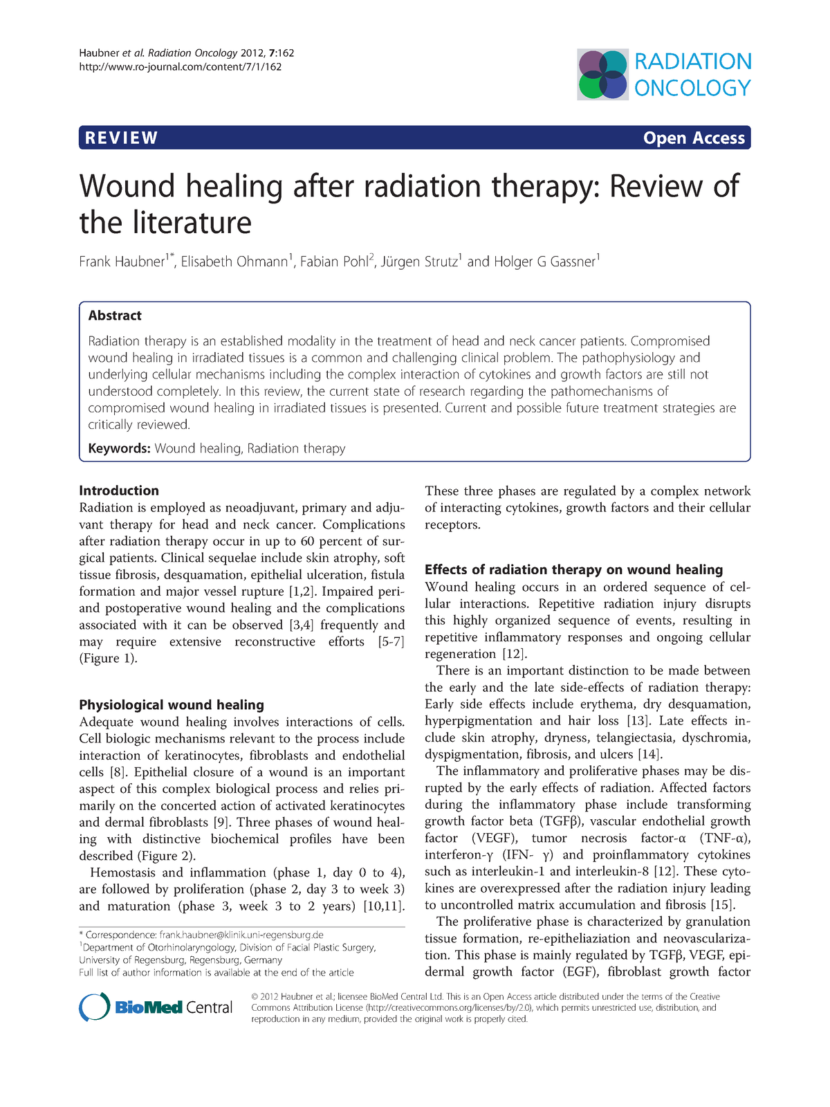 Wound healing after radiation therapy - Compromised wound healing in ...