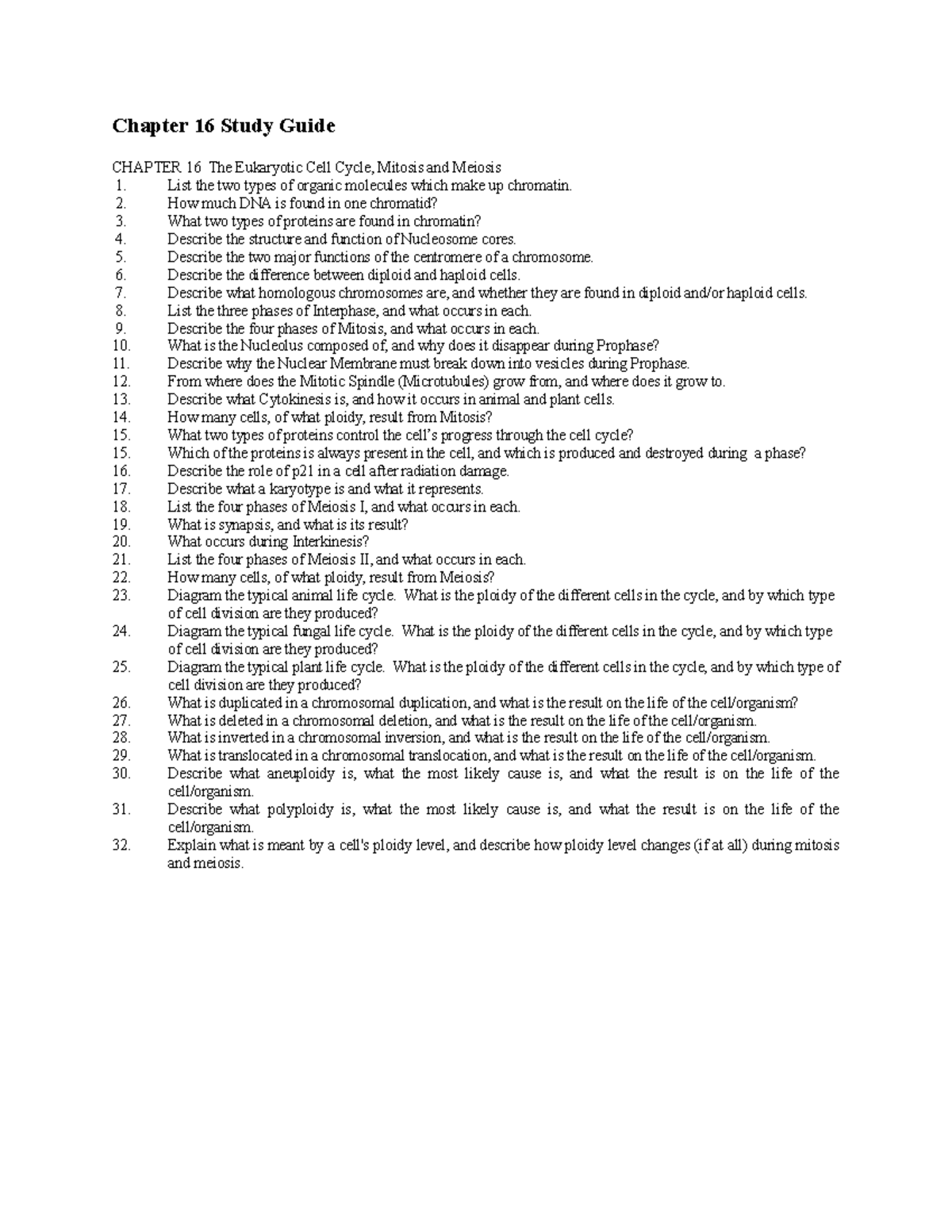 Chapter 16 Study Guide - Chapter 16 Study Guide CHAPTER 16 The ...