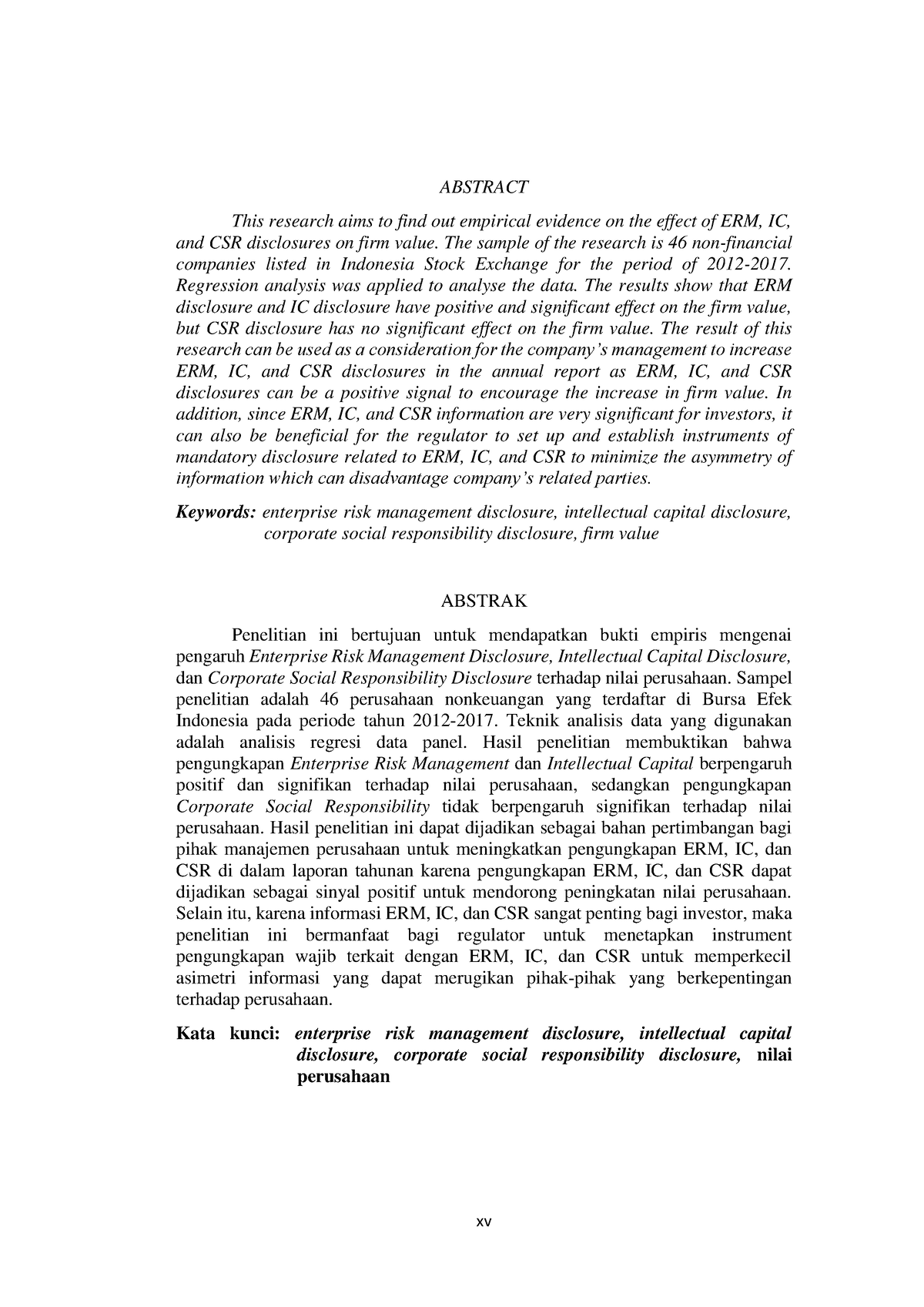 Pengaruh Jenis Disclosure Terhadap Nilai 1 - Xv ABSTRACT This Research ...