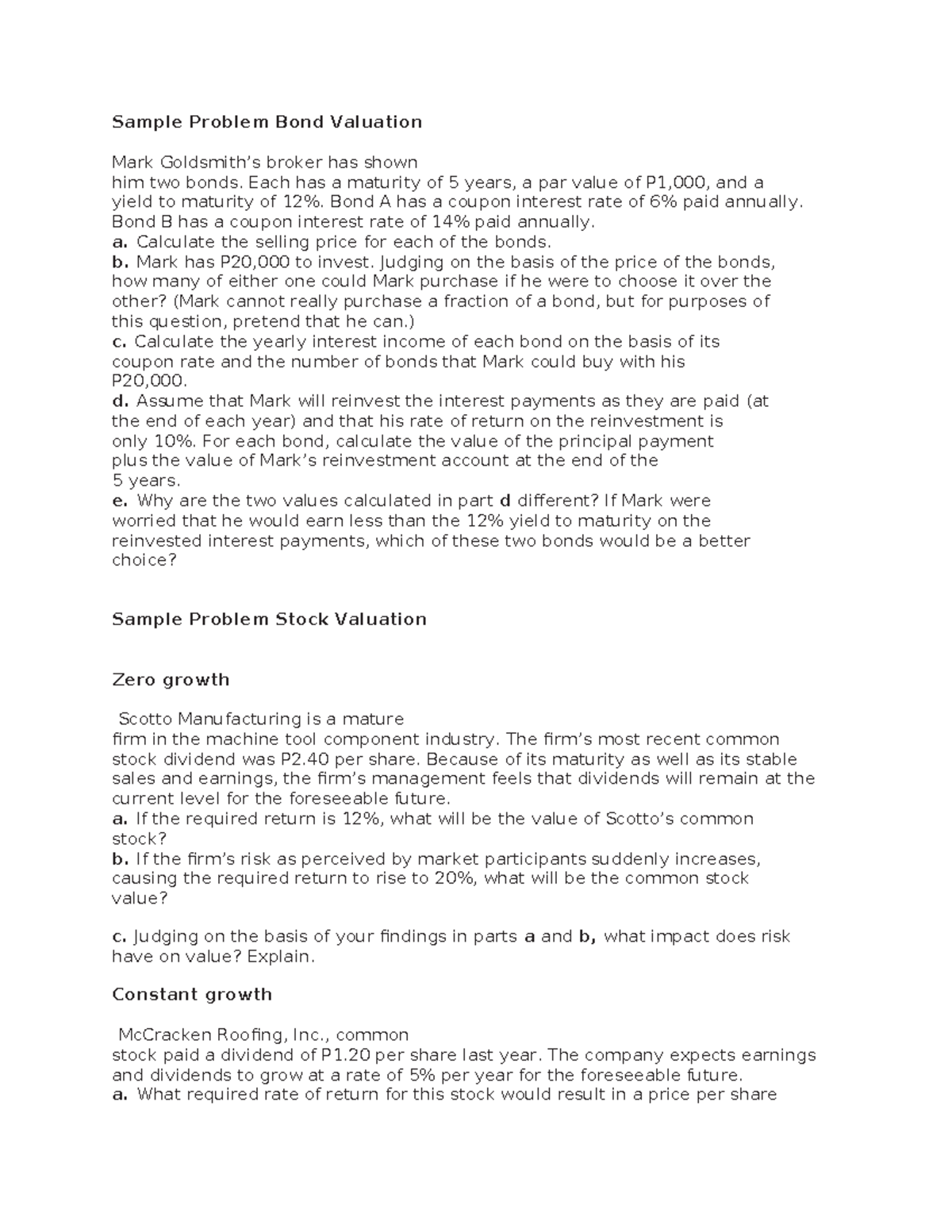 Tutorial Fjrjf Sample Problem Bond Valuation Mark Goldsmith