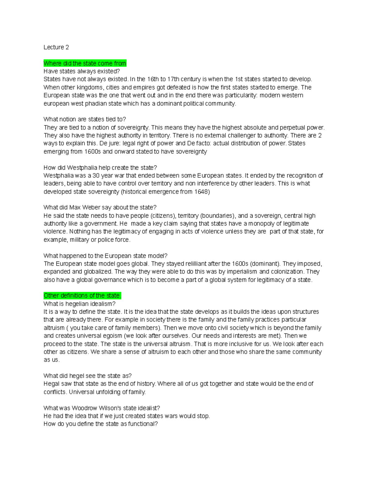 Poli sci lecture 1,2 and 3 (midterm) - Lecture 2 Where did the state ...