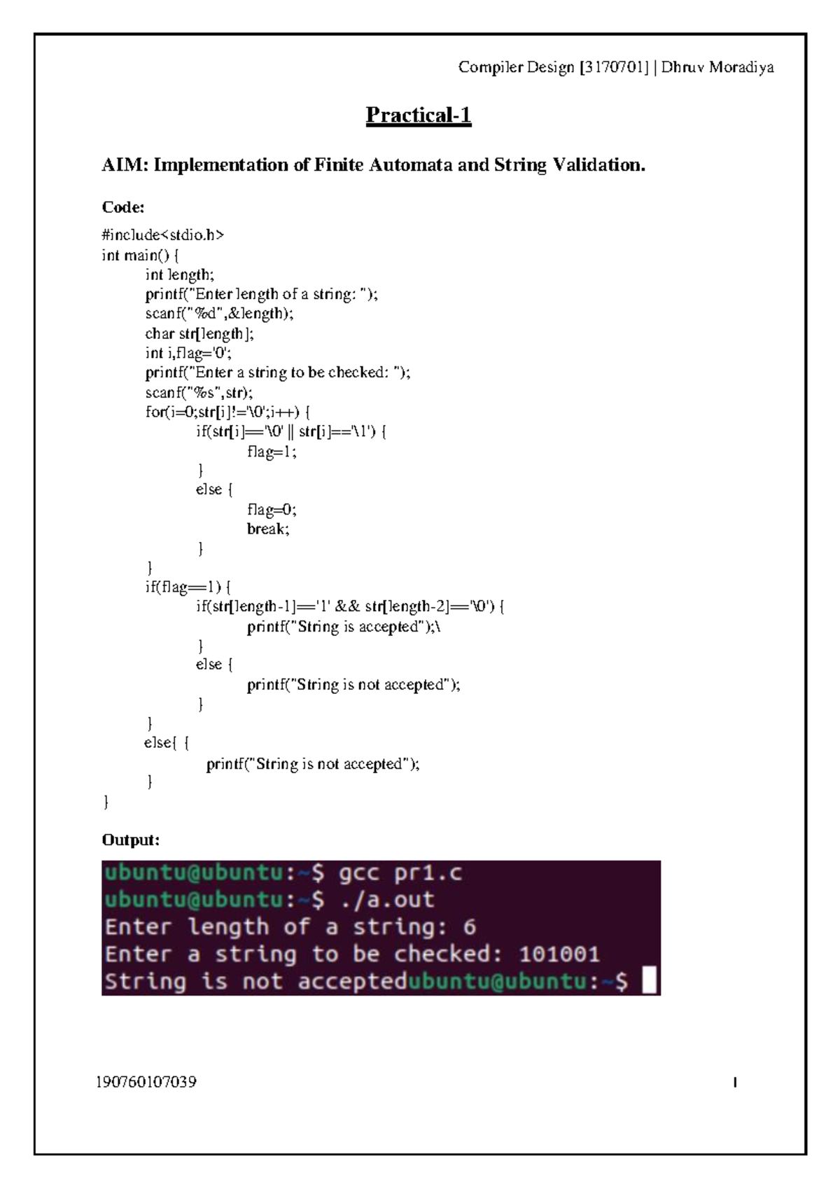 CD 1to5 - imp of cd - Practical- AIM: Implementation of Finite Automata ...
