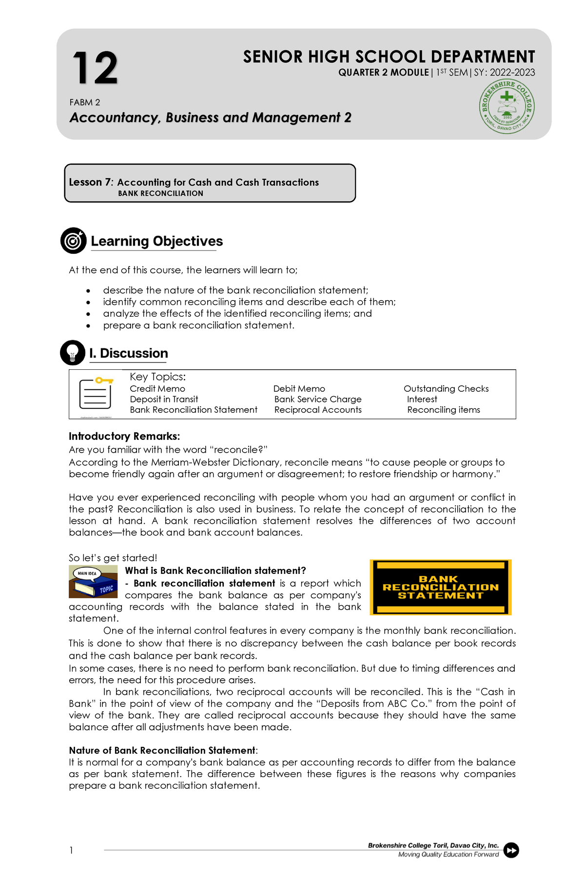 FABM2- Lesson-7 2022 - FABM 2 Lesson 7 - Lesson 7: Accounting For Cash ...