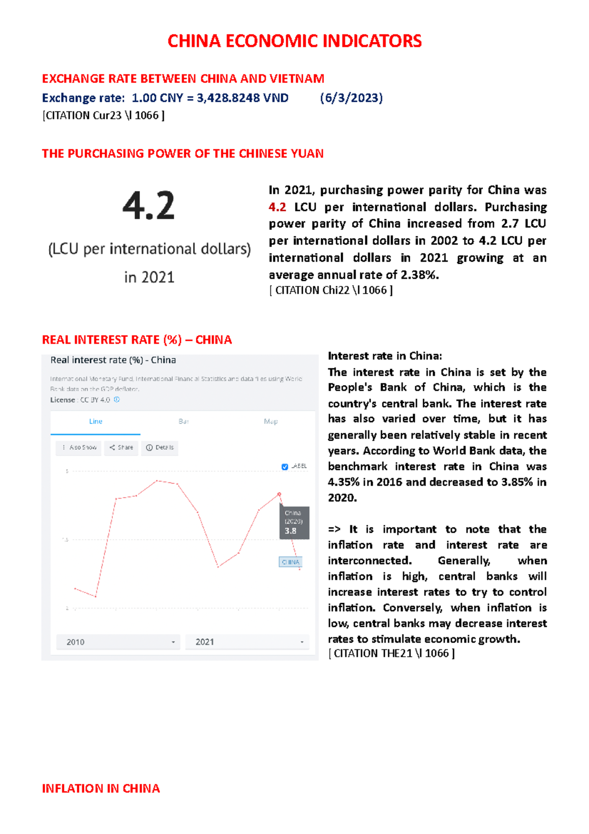 China Economic Indicators CHINA ECONOMIC INDICATORS EXCHANGE RATE