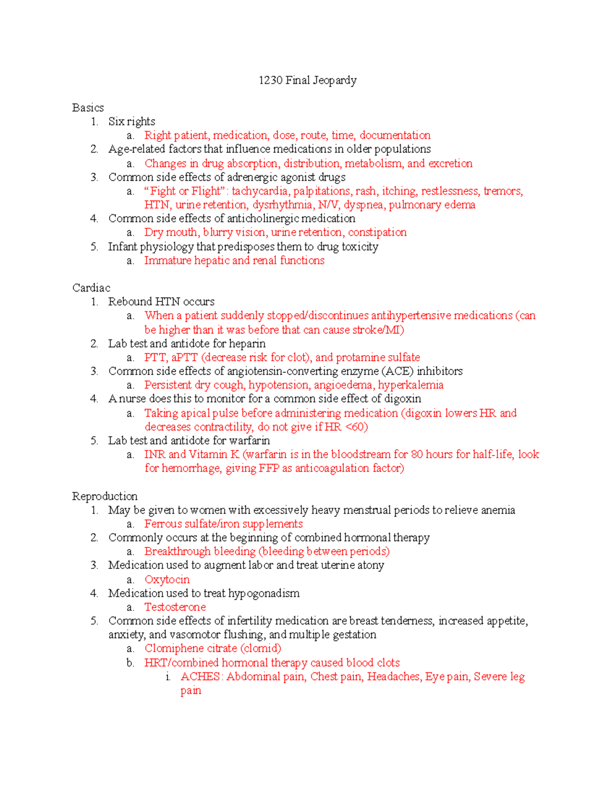 1230 Final Jeopardy 1230 Final Jeopardy Basics 1. Six rights a. Right