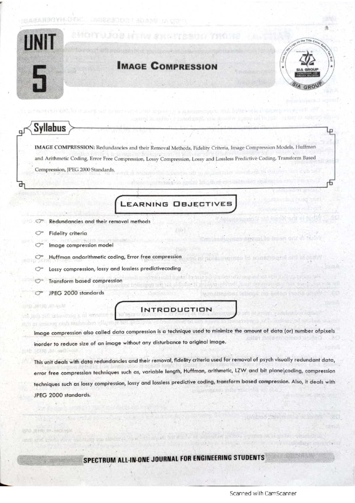 DIP UNIT 5 dip Computer Science and Engineering Studocu