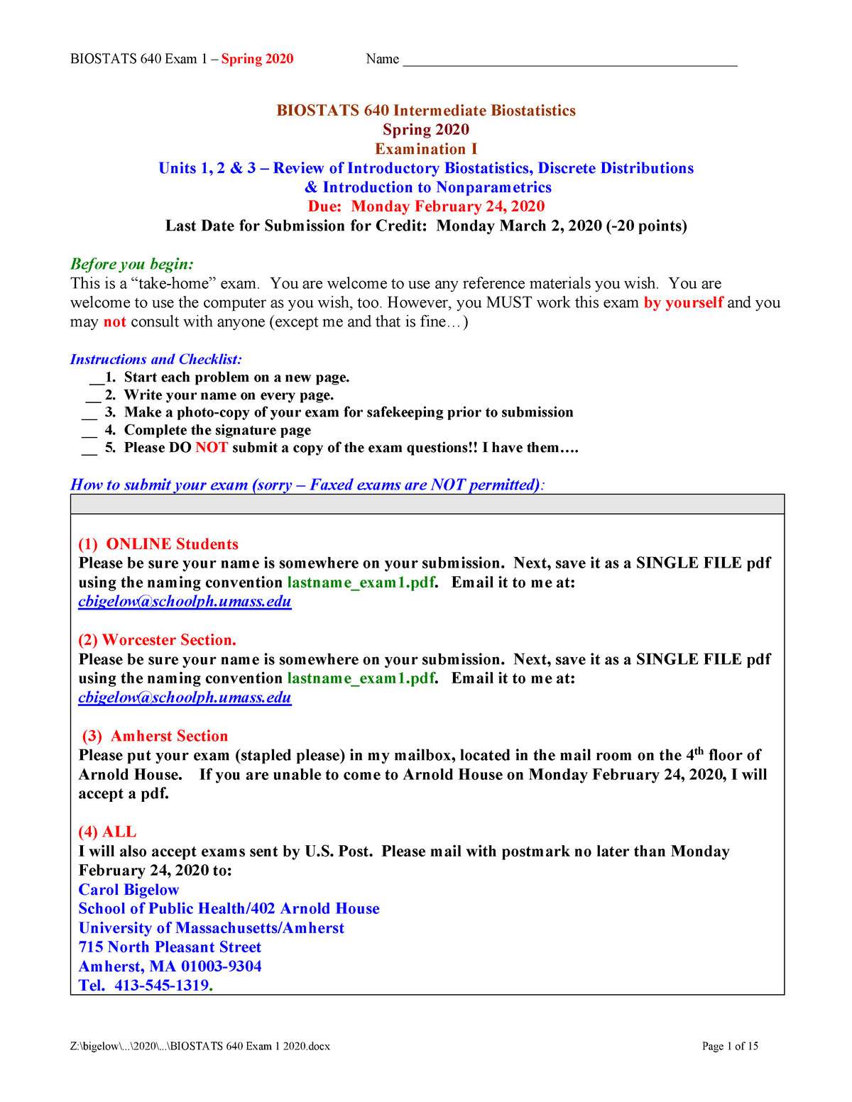 Biostats 640 Exam I 2020 - Biophysics And Biostatistics - UoK - Studocu