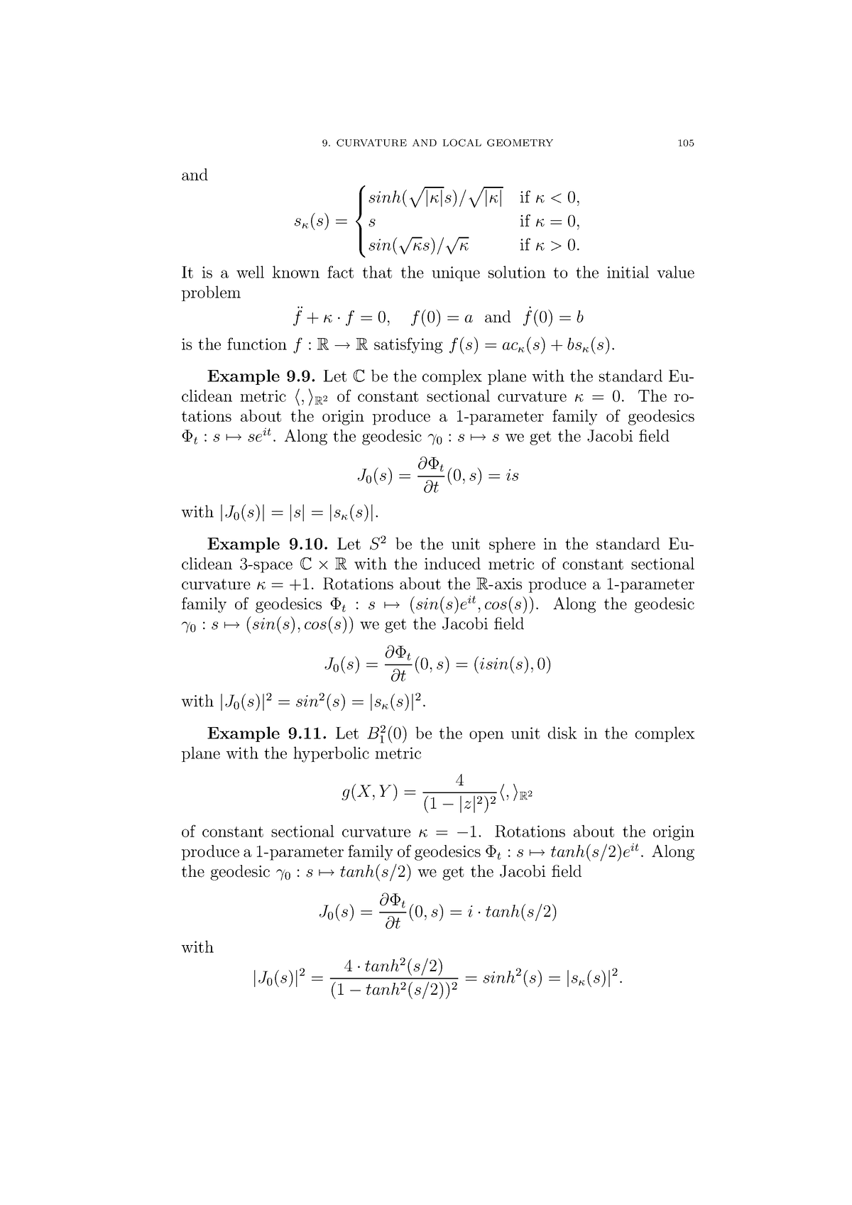 An Introduction to Riemannian Geometry-20 - and sκ(s) = sinh( √ |κ|s ...