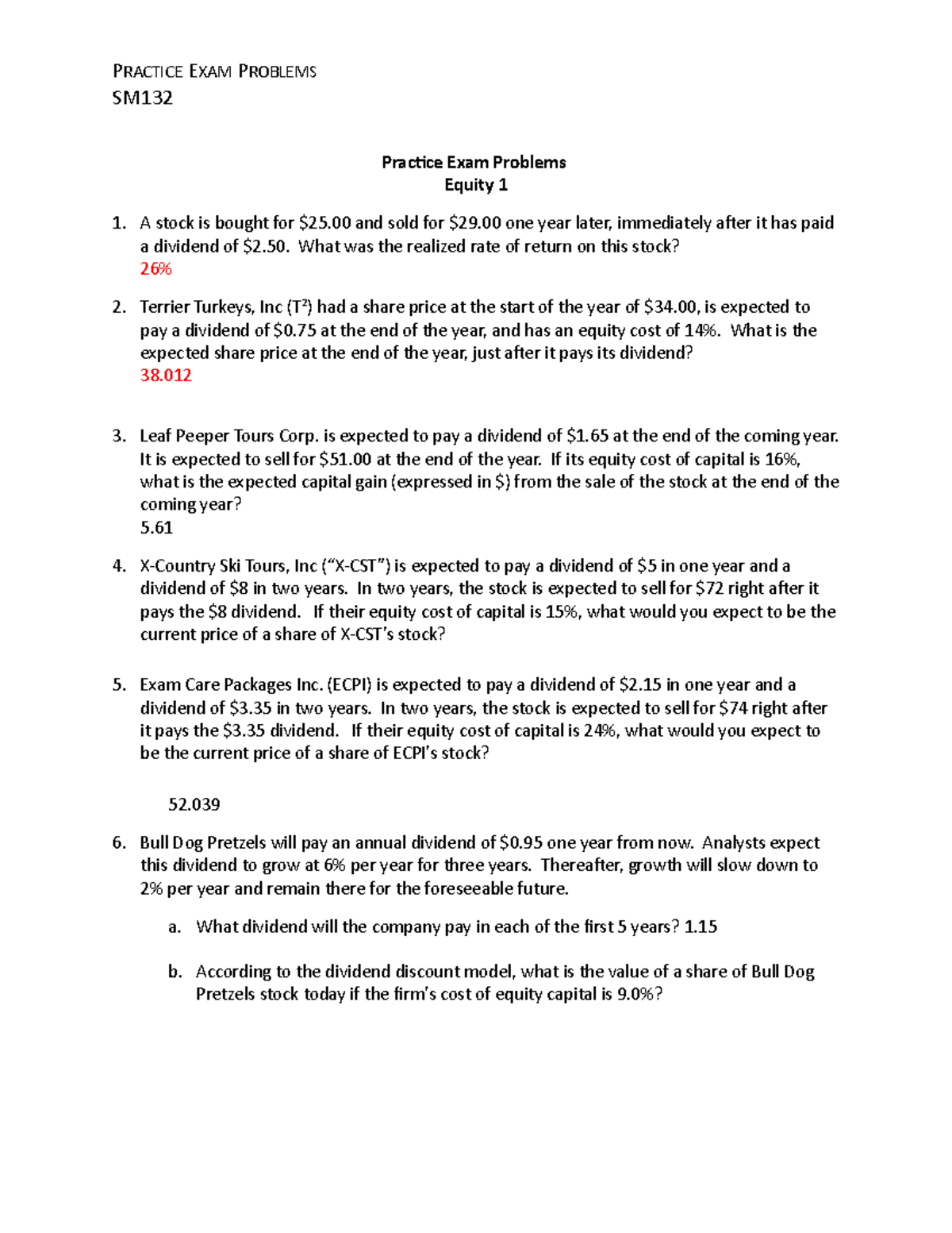 Practice Exam Problems 11 - Equity 1 - PRACTICE EXAM PROBLEMS SM ...