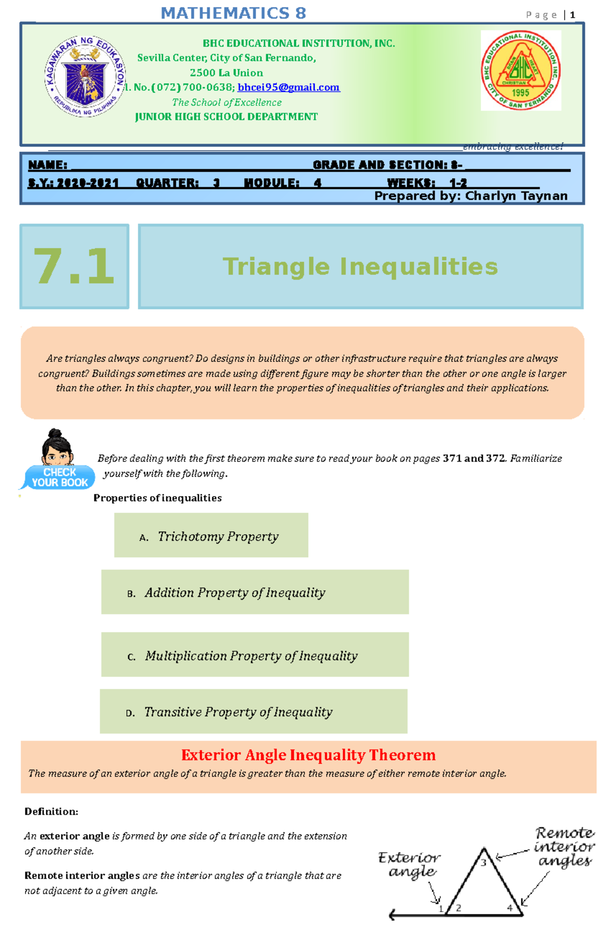 Module 4 - For Review - P a g e | 1 BHC EDUCATIONAL INSTITUTION, INC ...