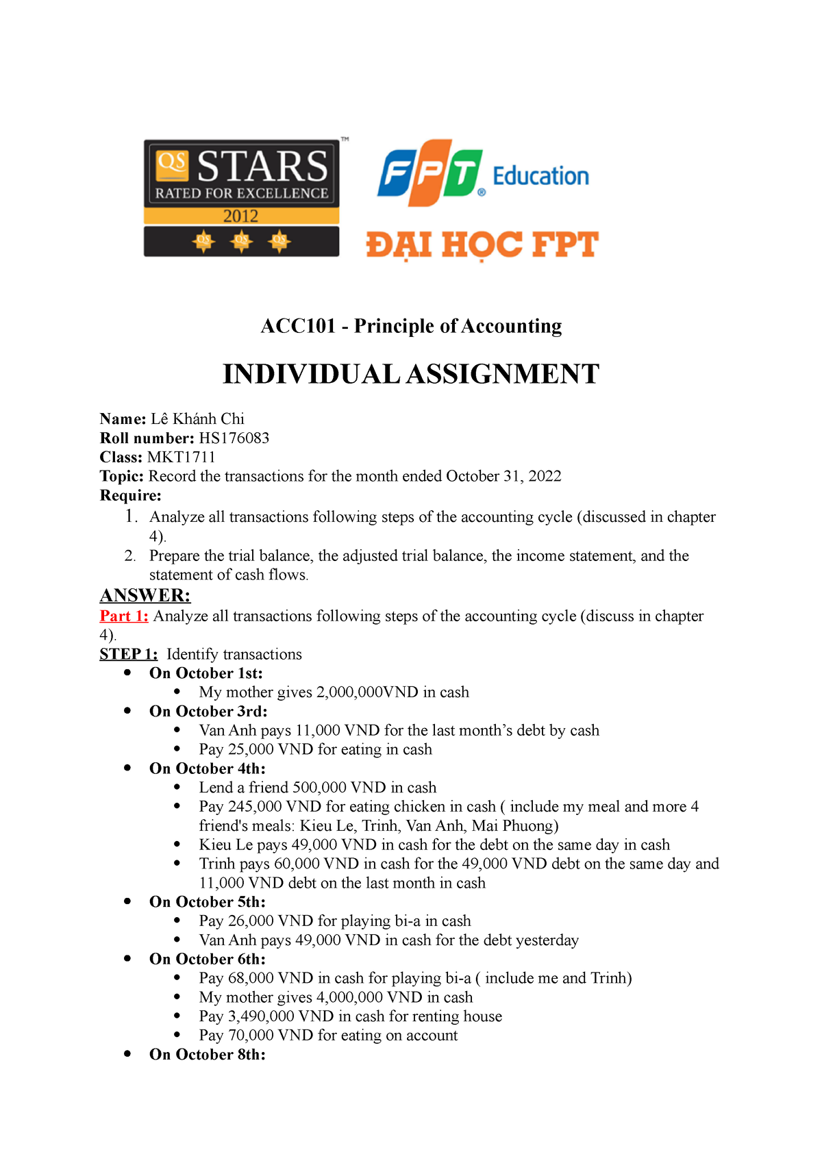 ACC101 - Final - ACC101 - Principle Of Accounting INDIVIDUAL ASSIGNMENT ...