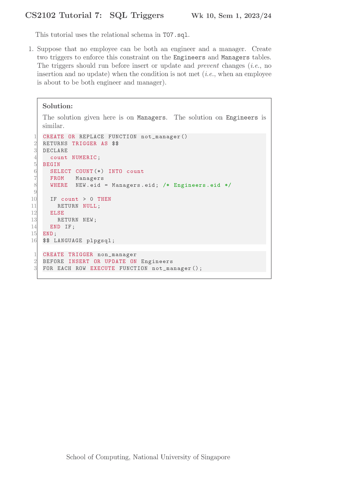 Cs2102 Tutorial Solutions - This Tutorial Uses The Relational Schema In ...