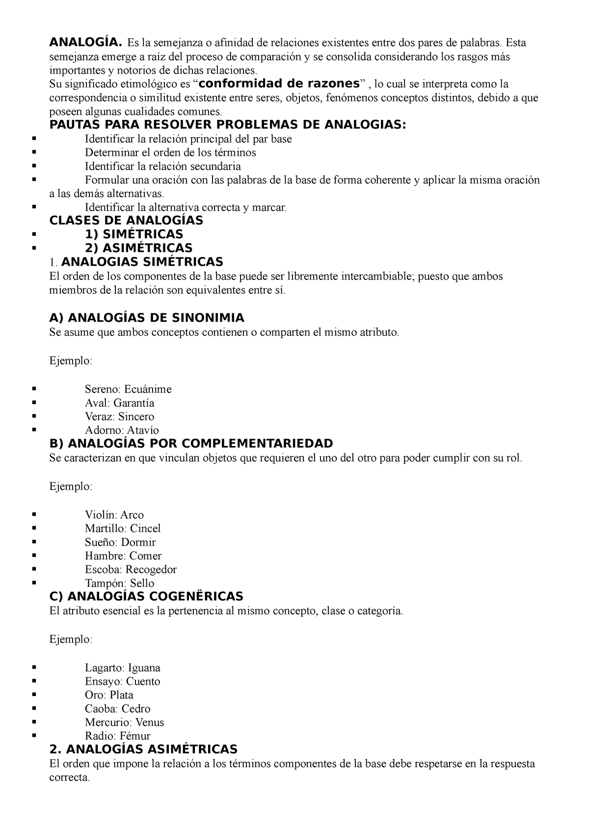 Analogía tema - practica de analogias - ANALOGÍA. Es la semejanza o  afinidad de relaciones - Studocu