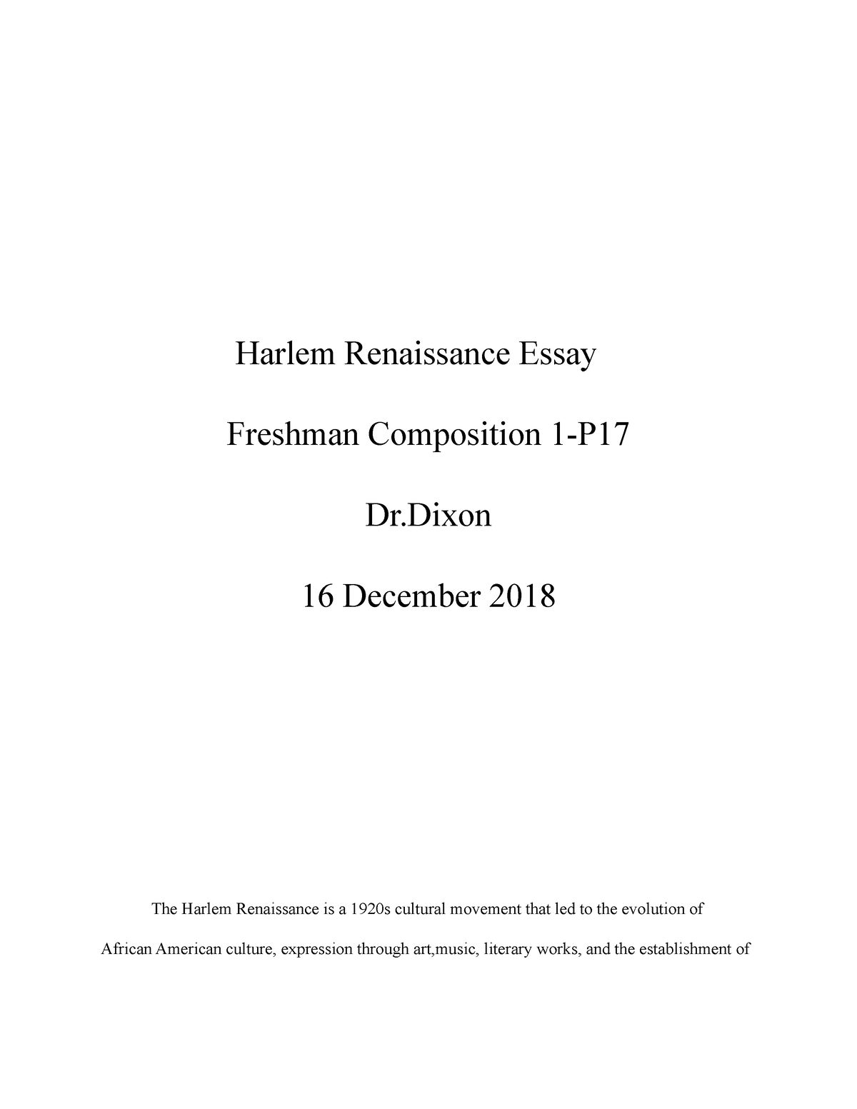 harlem renaissance essay pdf