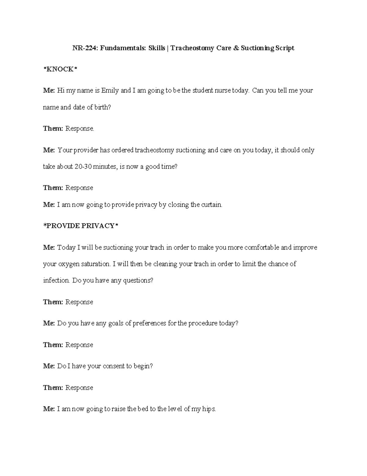 NR 224 Trach Script - NR-224: Fundamentals: Skills | Tracheostomy Care ...