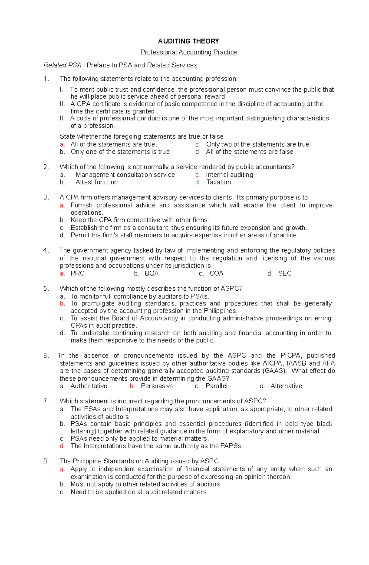 Professional Accounting Practice AUDITING THEORY Professional