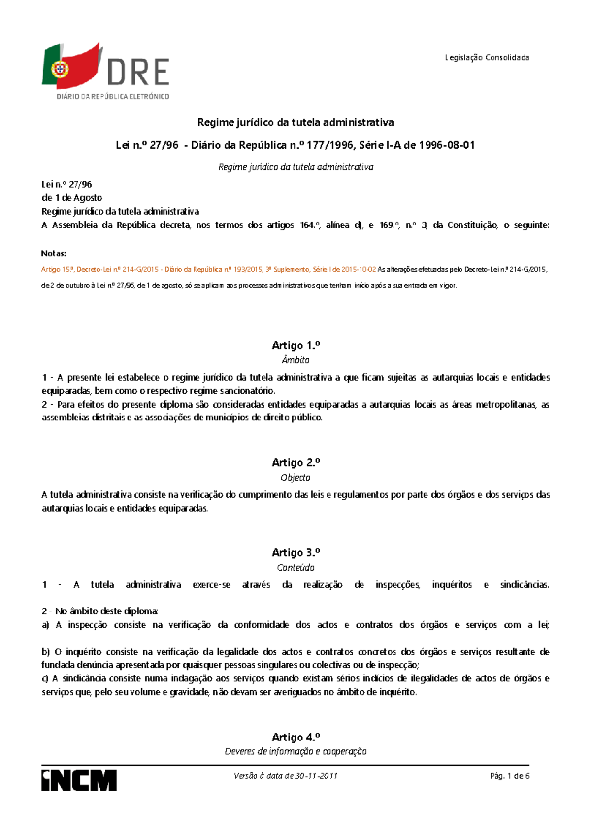 Consolidação Lei n.º 27 96 - Diário da República n.º 177 1996, Série I ...