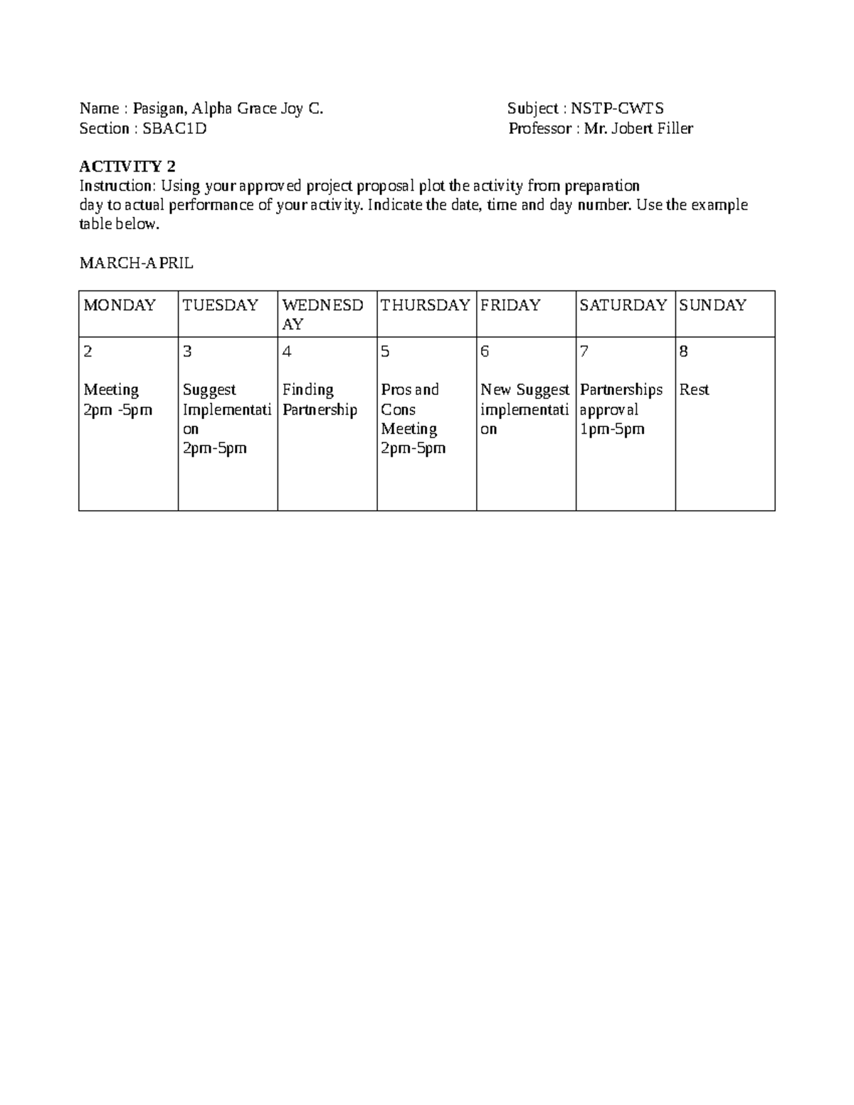 NTSP-Activity Immersion - Name : Pasigan, Alpha Grace Joy C. Subject ...