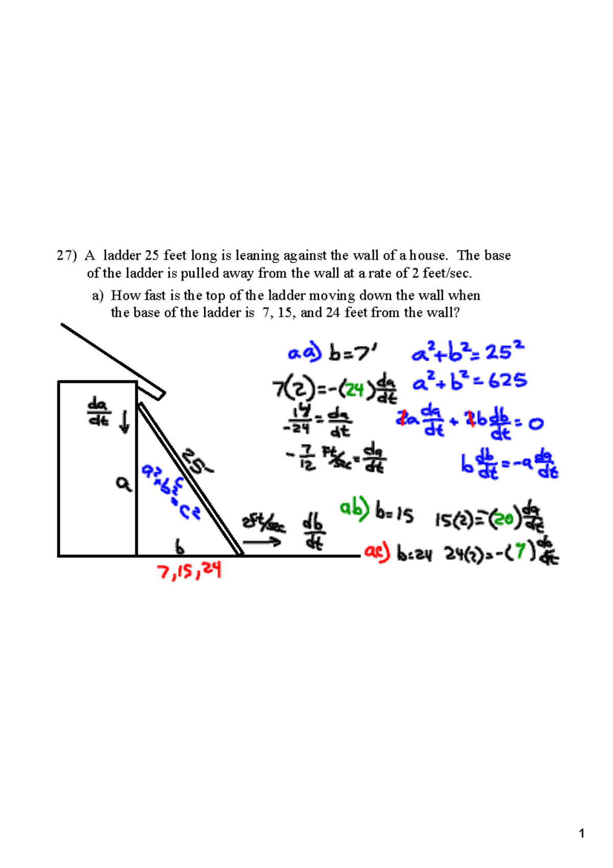 2-6 Student Questions - Day 3 - 27) A ladder 25 feet long is leaning ...