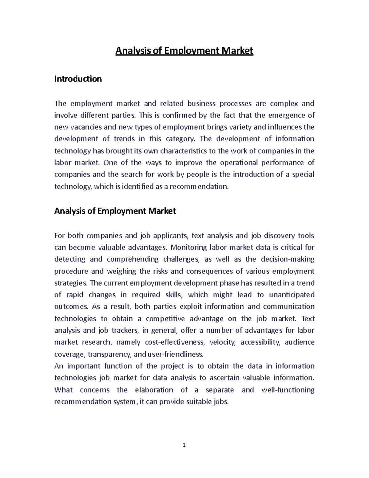 Analysis of Employment Market - Analysis of Employment Market ...