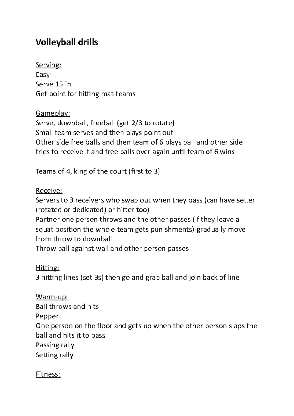 Volleyball drills Volleyball drills Serving Easy Serve 15 in Get point for hitting matteams