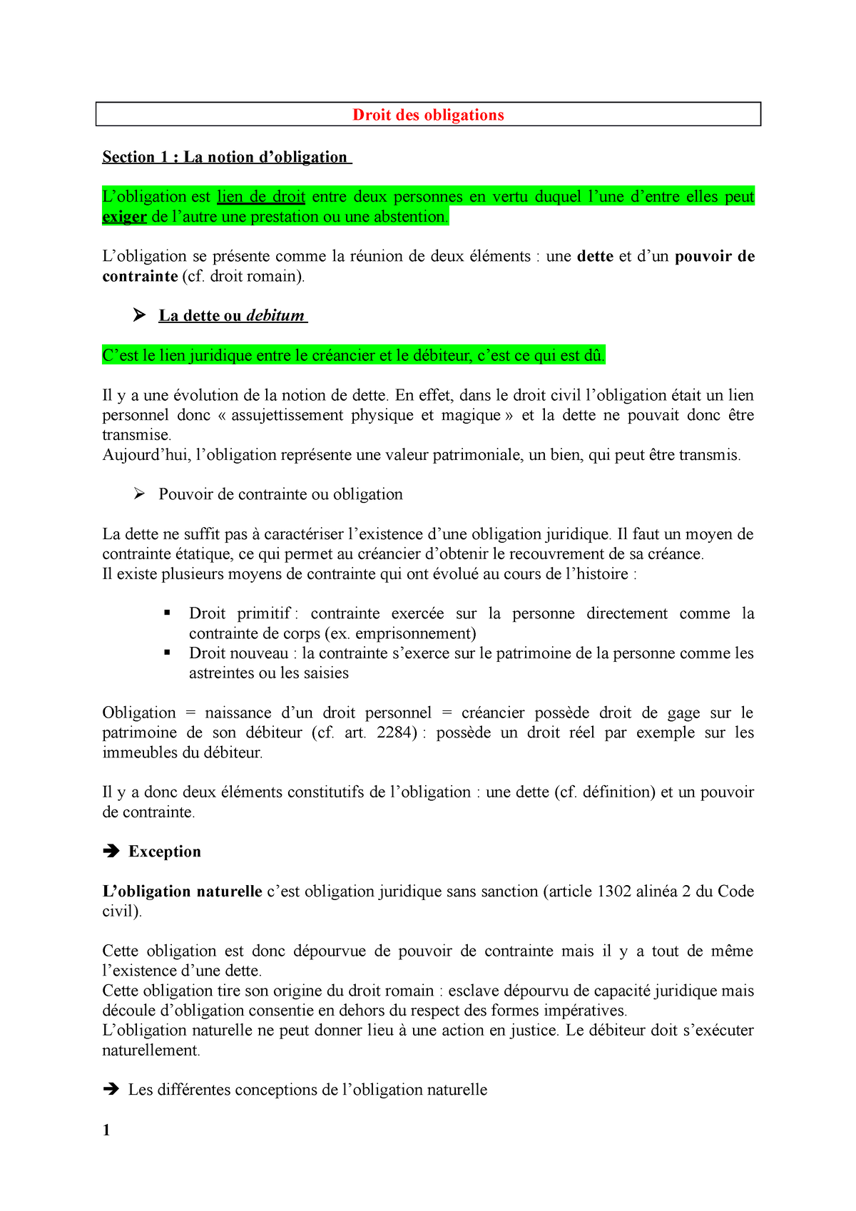 la notion d'obligation dissertation