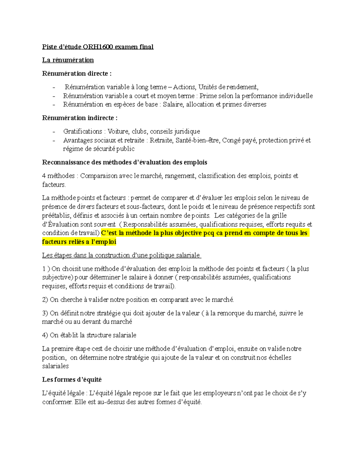 Etude Pour L'exam Final - Piste D’étude ORH1600 Examen Final La ...