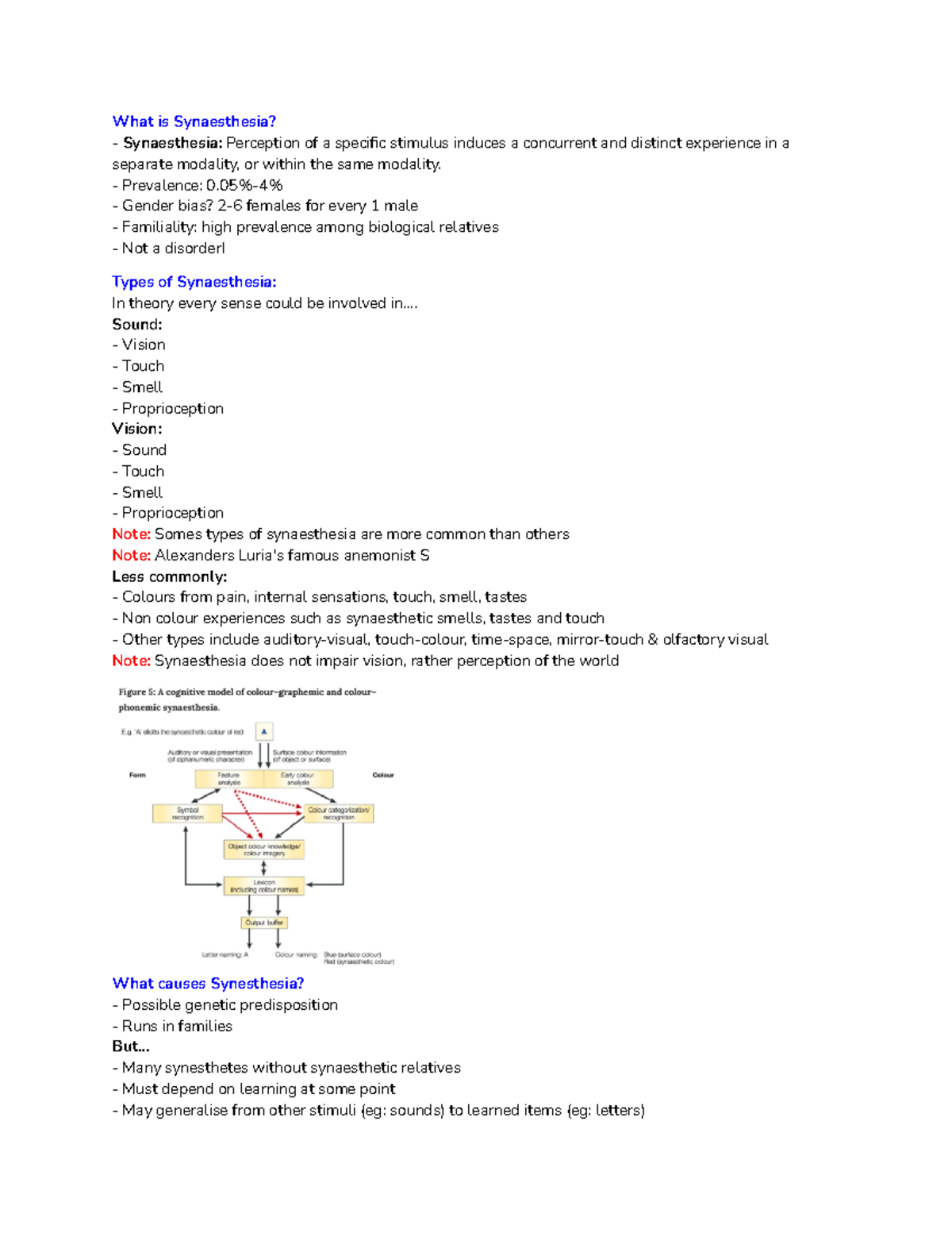 Week 12 Synaesthesia - Lecture notes - **What is Synaesthesia ...