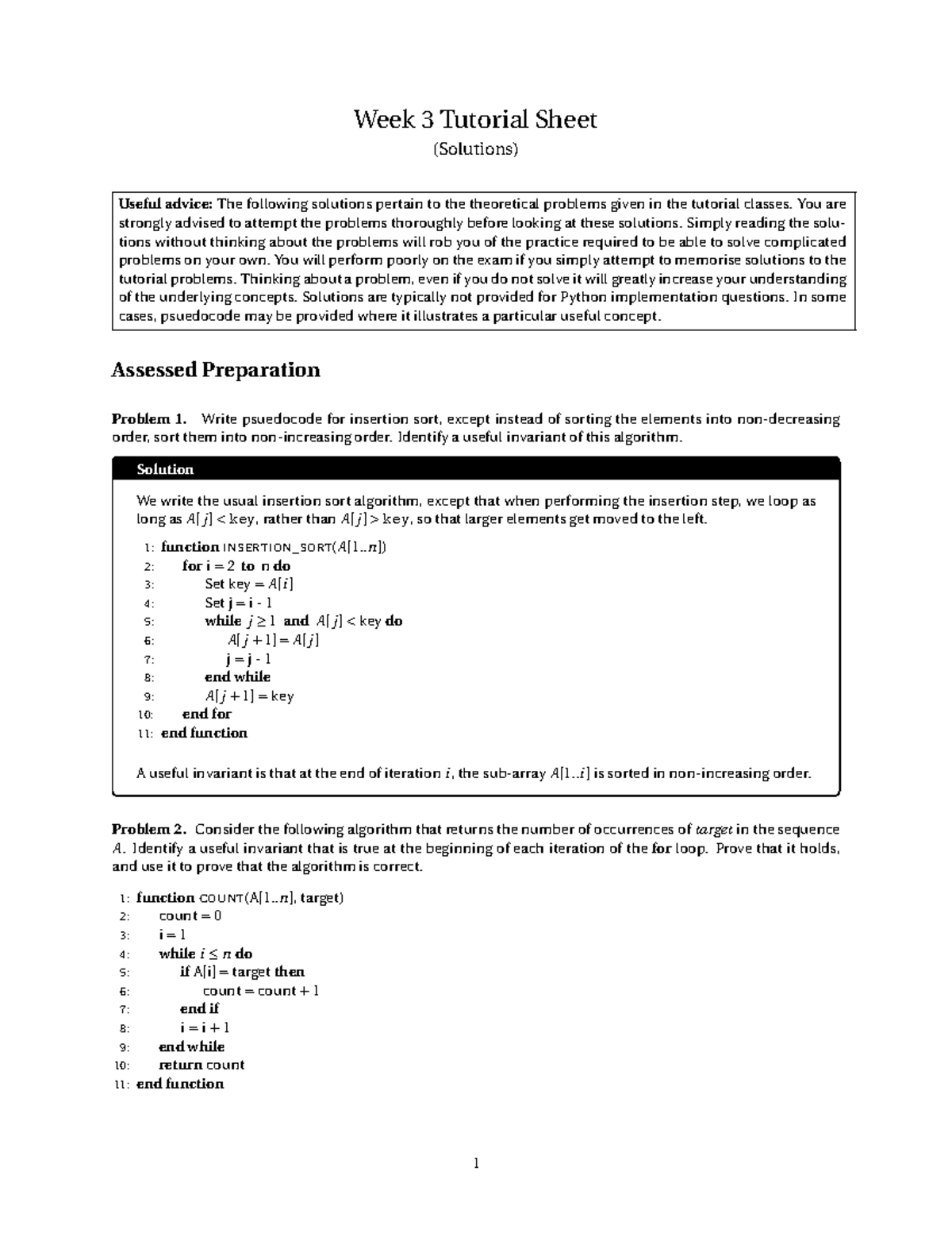 Week03 Solutions Tutorial - Week 3 Tutorial Sheet (Solutions) Useful ...