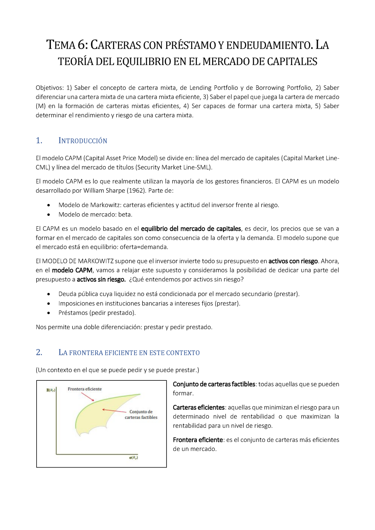 Tema 6 financiera - TEMA 6: CARTERAS CON PRE STAMO Y ENDEUDAMIENTO. LA  TEORI A DEL EQUILIBRIO EN EL - Studocu