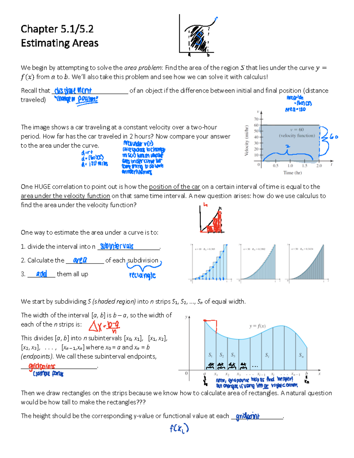 5.1-5.2 math notes - martinez - Chapter 5. 1 /5. 2 Estimating Areas We ...