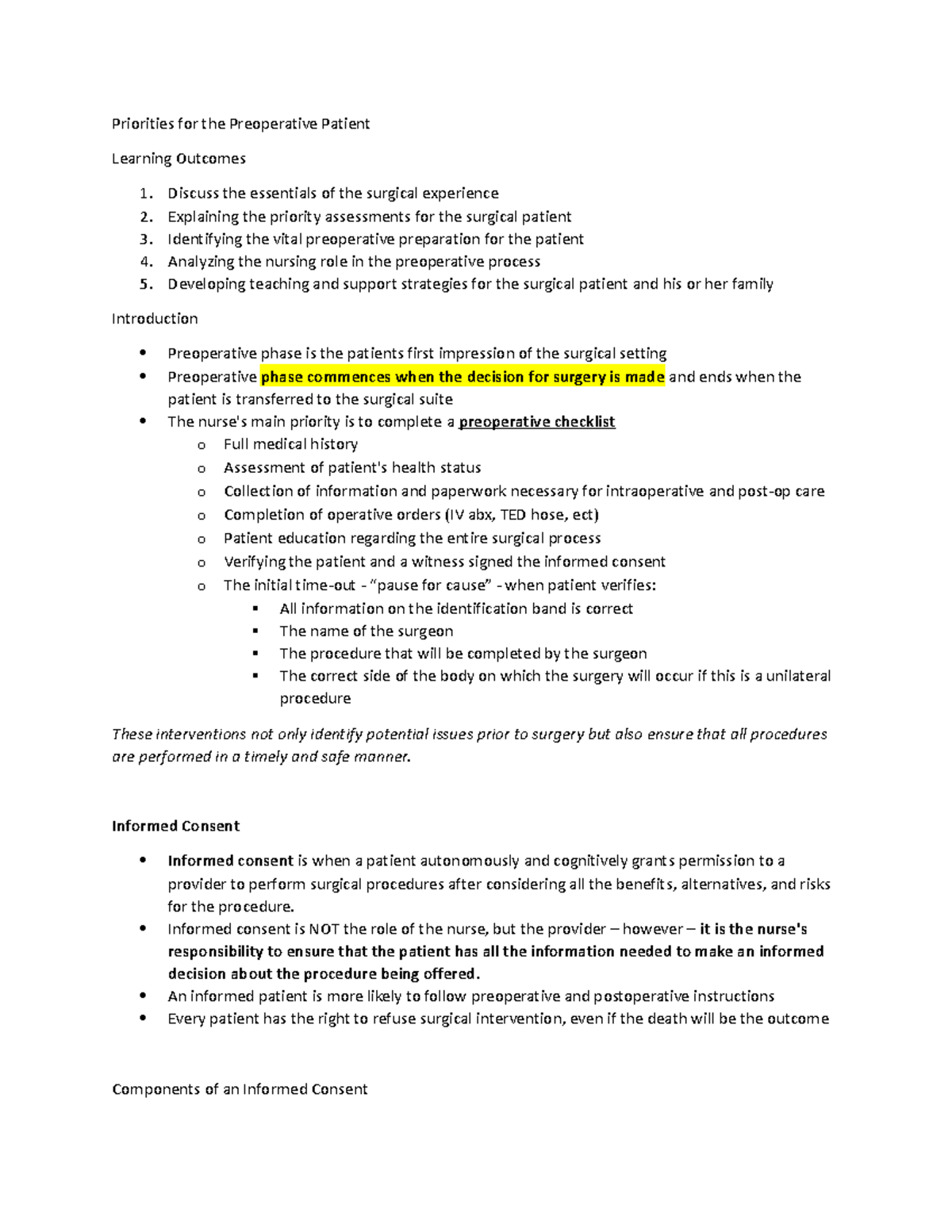 Preoperative Nursing Chapter 15 - Priorities for the Preoperative ...