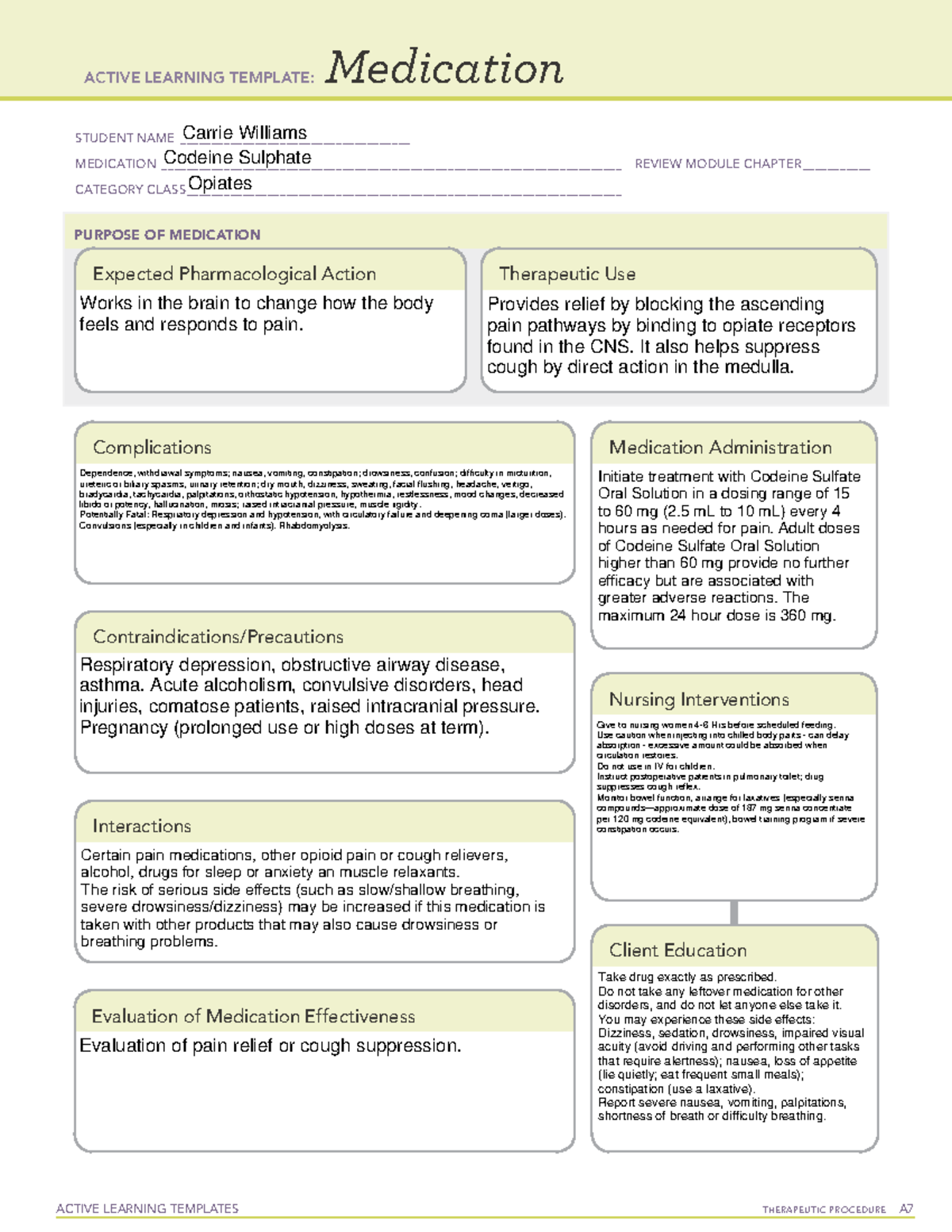 Codeine Sulphate Drug Card - ACTIVE LEARNING TEMPLATES THERAPEUTIC ...