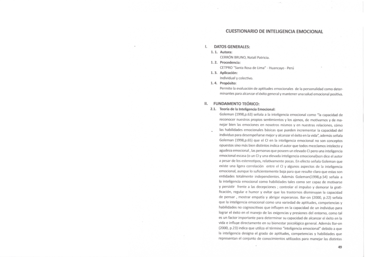 Cuestionario De Inteligencia Emocional Cuestionario De Inteligencia