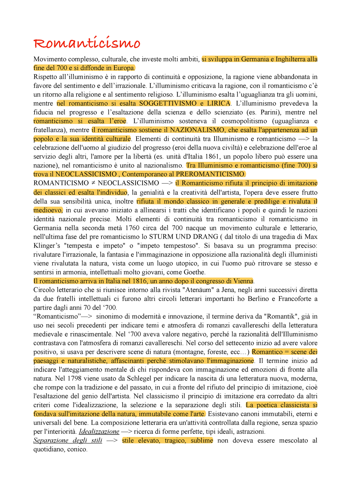 ROMANTICISMO, Corrente Letteraria - Romanticismo Movimento Complesso ...