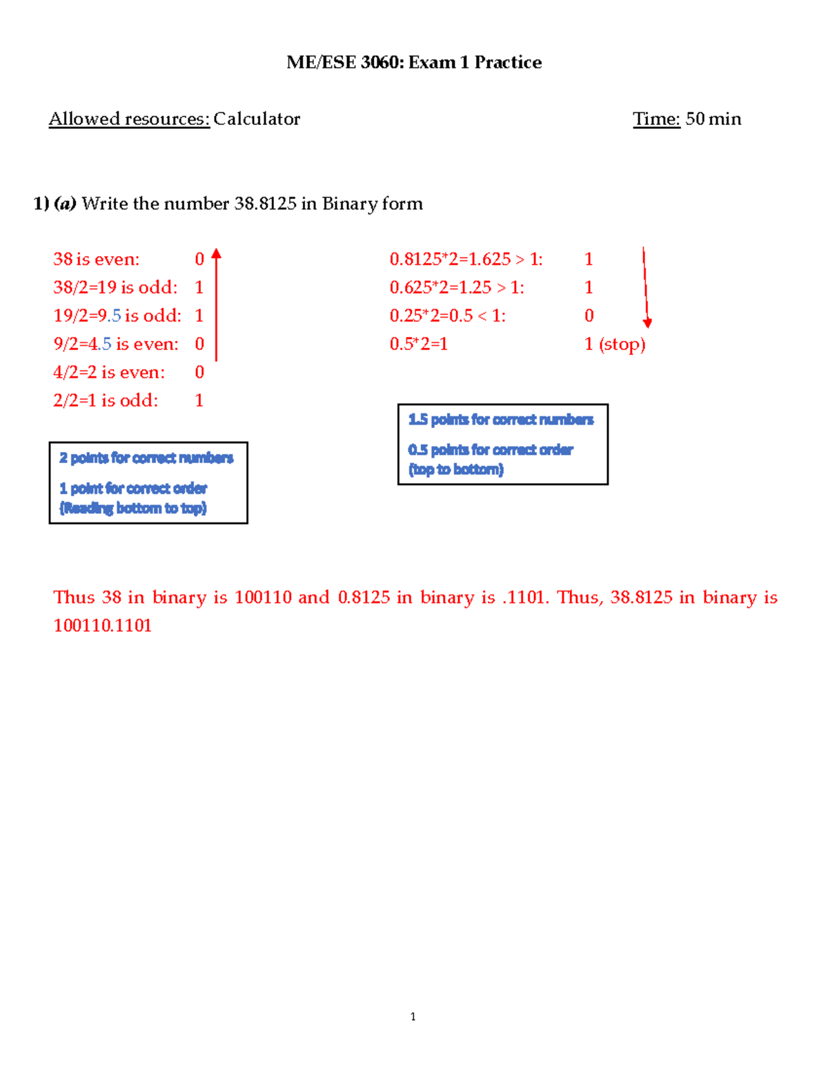 Exam1 Practice Solution - ME/ESE 3060: Exam 1 Practice Allowed ...