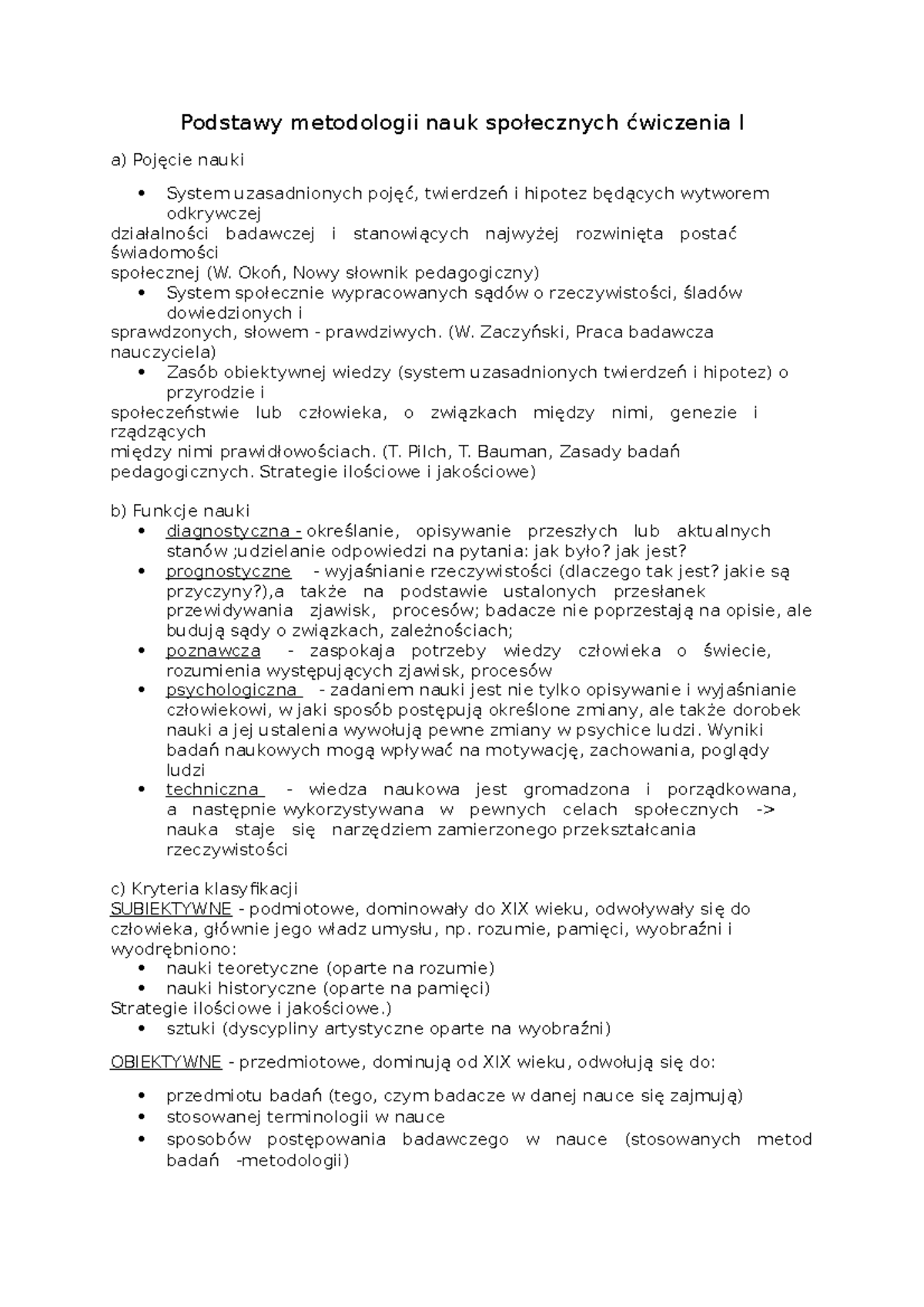 Podstawy metodologii nauk społecznych ćwiczenia I - Podstawy