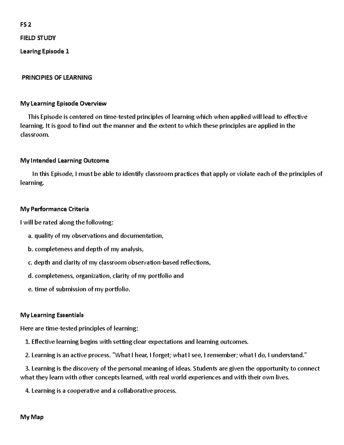 field study observation - FS 2 FIELD STUDY Learing Episode 1 PRINCIPIES ...